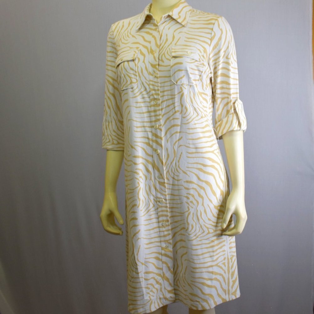 J MCLAUGHLIN 3/4 SLEEVES ROLL TAB COLLAR DRESS SZ MD